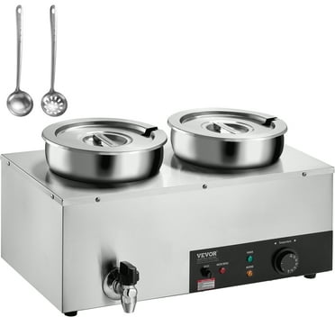 VEVOR Electric Soup Warmer, Dual 7.4QT Stainless Steel Round Pot, 1200W Commercial Food Warmer, 86~185°F Adjustable Temp, Bain Marie with Anti-Dry Burn and Reset Button, for Restaurant, Buffet