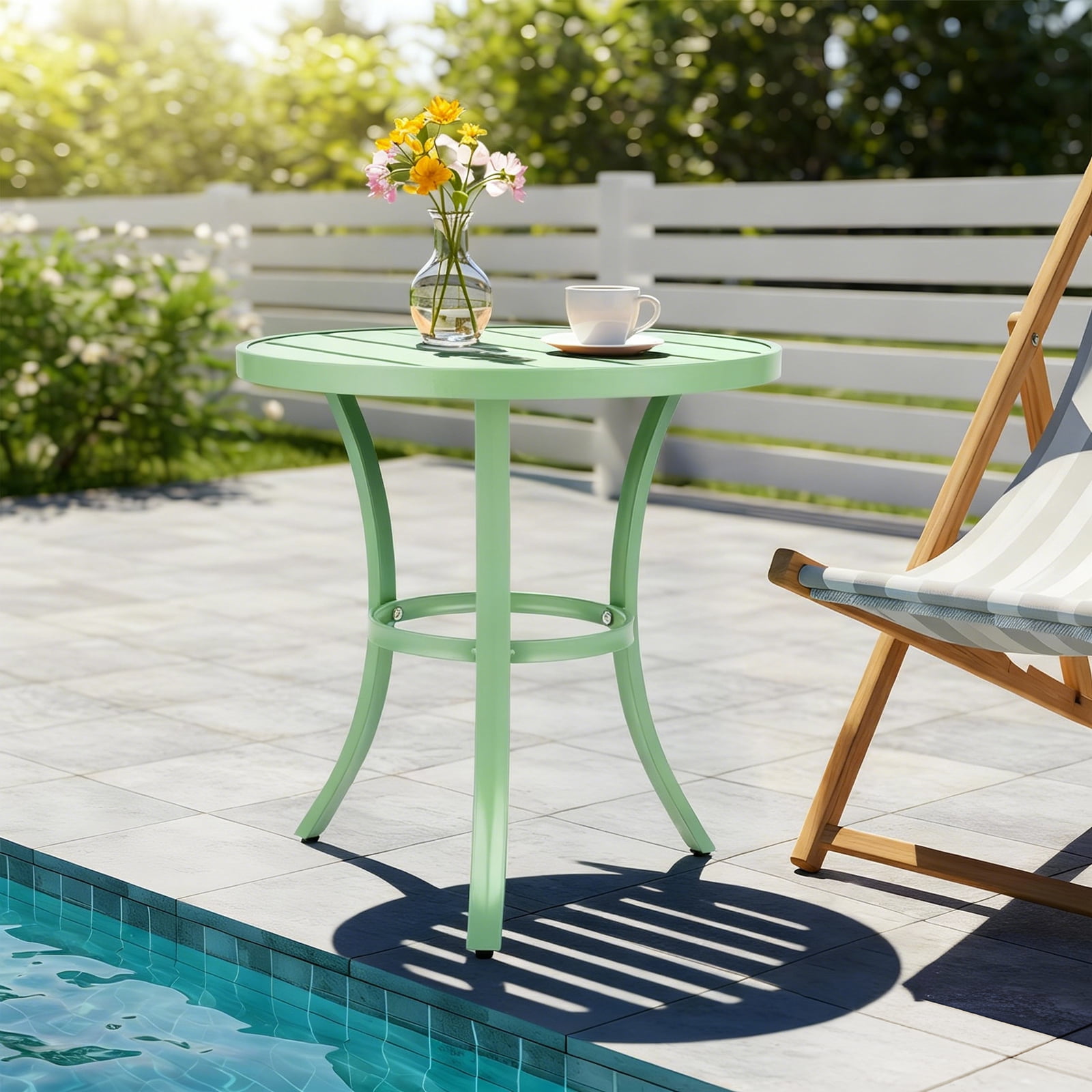 Ktaxon Round Patio Side Table 20 Inch, Metal Indoor Outdoor Coffee Table, Light Green