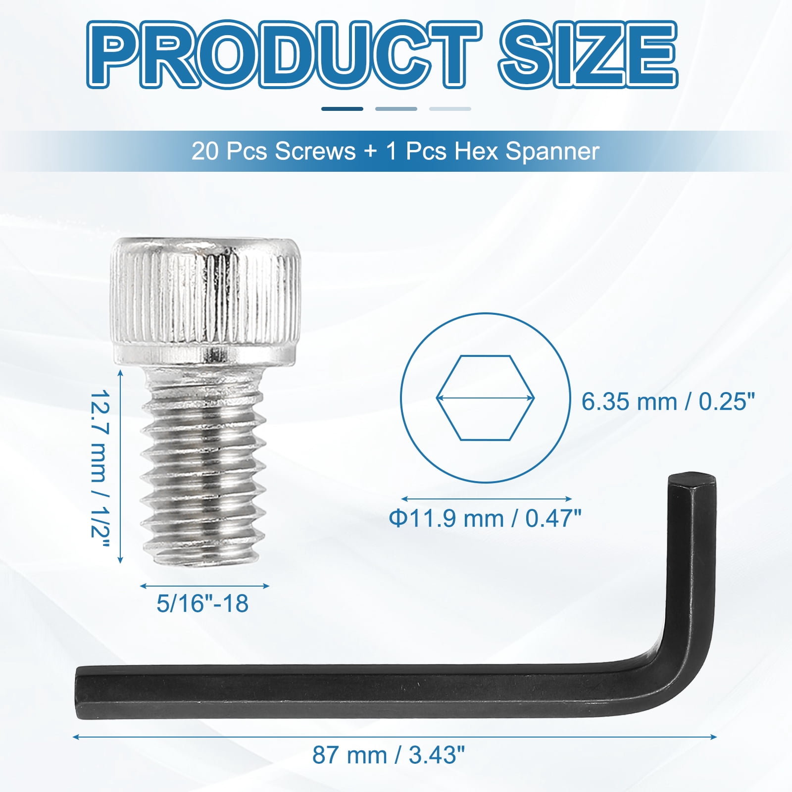 Uxcell Socket Head Screws Cap Bolt, 304 Stainless Steel Hexagon Socket Screws Silver/Black 1/2"-18 x 1/2" 20