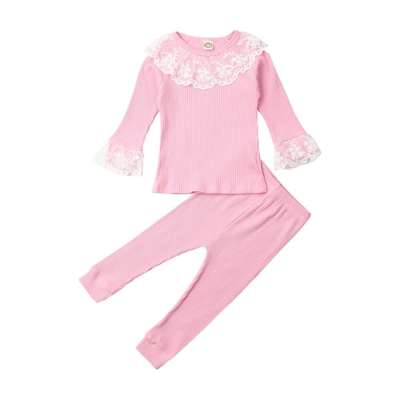 Pretty Toddler Baby Girls Clothes Lace Ruffle Tops T-shirt Pants Outfit Set 12M-5Y