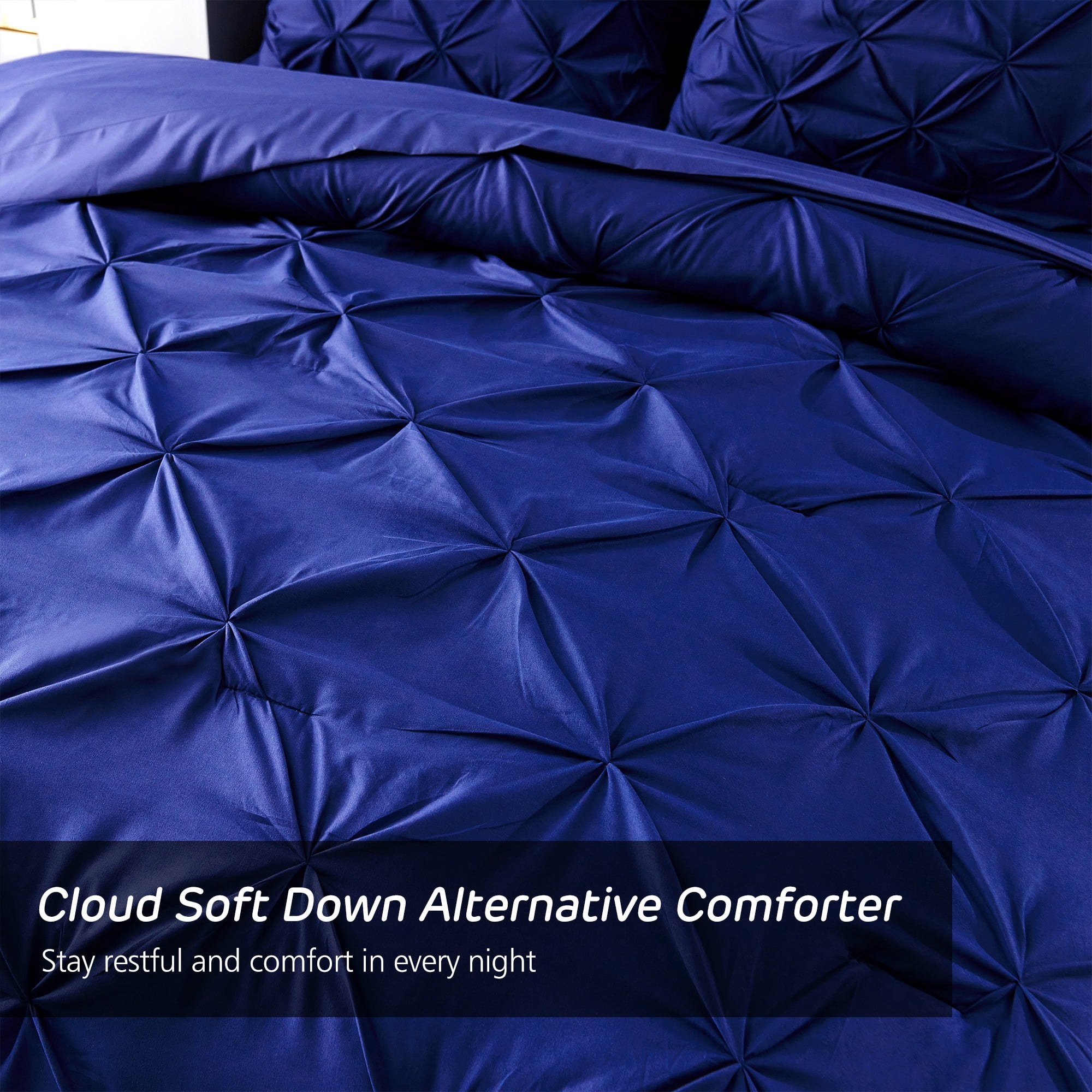 JML 8 Piece Pinch Pleated Pintuck Comforter Set - Bedding Bed in A Bag, Cal King, Navy