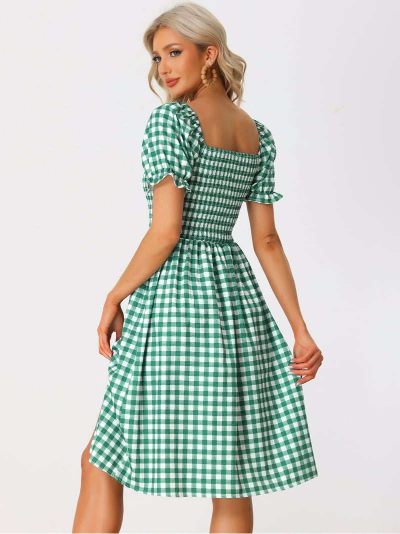 Unique Bargains Women's Gingham Short Sleeve Casual Plaid