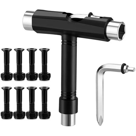 

Skateboard T-Tool Portable Multi-Function T-Tool Wrench with 8 Skateboard Deck Nails and L-Type Allen Wrench for Skateboard Tools Scooter Longboard Mini Planchet