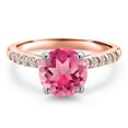 thumbnail image 3 of Gem Stone King 10K Two Tone Gold Pink Mystic Topaz and Lab Grown Diamond Engagement Ring for Women | 2.20 Cttw | Round 8MM | Gemstone November Birthstone | Size 6, 3 of 6