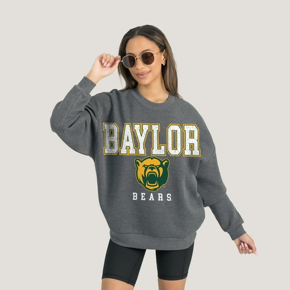 Women's Gameday Couture  Heather Charcoal Baylor Bears Oversized Distressed Fleece Pullover Sweatshirt