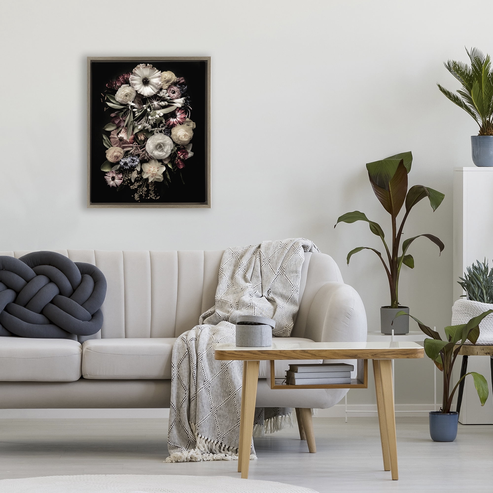 Stupell Industries Pale Yellow Roses Cluster Brown Framed Floater Canvas Wall Art, design by Carl Kravats