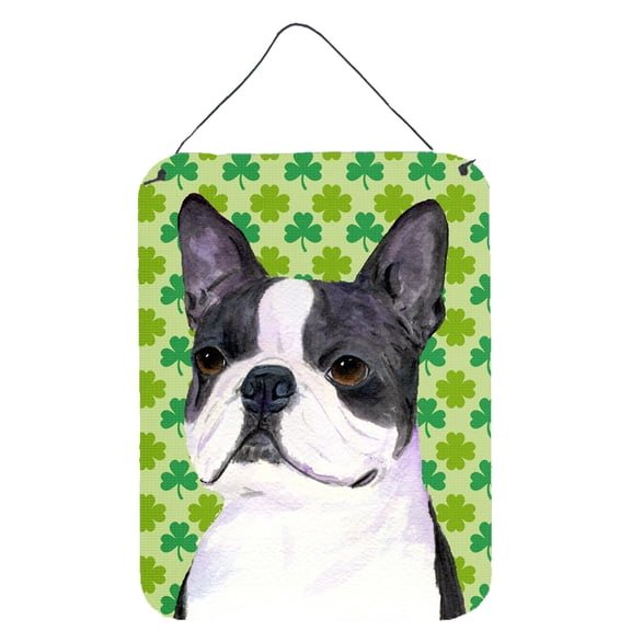 Boston Terrier St. Patricks Day Shamrock Portrait Wall or Door Hanging Prints