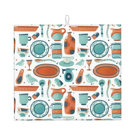 

Honeii Cute Tableware for Dish Drying Mat for Kitchen Counter Non-slip Rubber Backed Hide Stain Kitchen Super Absorbent Draining Mat Dish Rack Pad