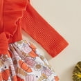 thumbnail image 6 of Ulanda Newborn Baby Girl Halloween Outfit Ruffle Long Sleeve Pumpkin Print Ribbed Romper Dress Headband 2Pcs Set (Orange, 0-3 Months), 6 of 8
