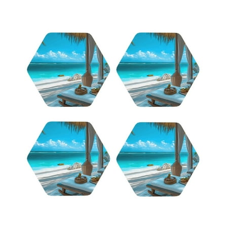 

Leather Coasters with Heat-resistant for Drinks Luxurious Tropical Beach Retreat -标题2 Hexagon