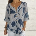 thumbnail image 2 of Luxalzxs Women's Cotton Linen Blouse Shirts Summer Boho Floral Print Button Down 3/4 Sleeves V Neck Plus Size Casual Loose Tunic Top, 2 of 5
