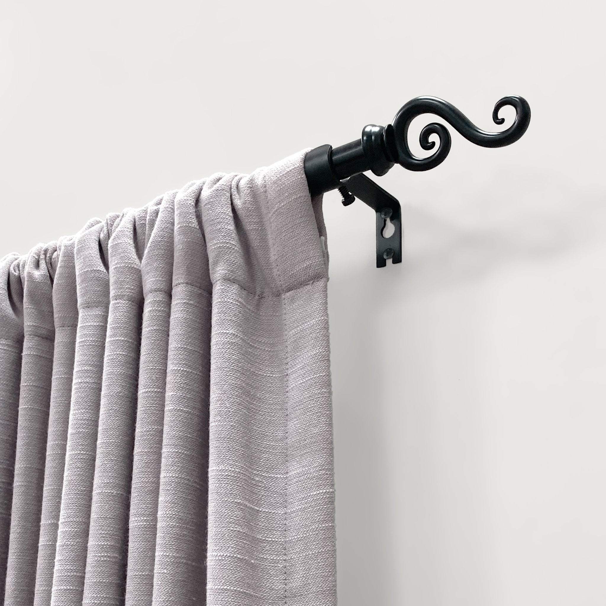 Lumi 5/8" Single Drapery Curtain Rod Set with Scroll Finials, Black, 28"-48"