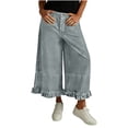 thumbnail image 7 of FNFYFH Cropped Jeans for Women Ruffle Hem Jean Pants Denim Wide Leg Capri Pants with Pockets, 7 of 7