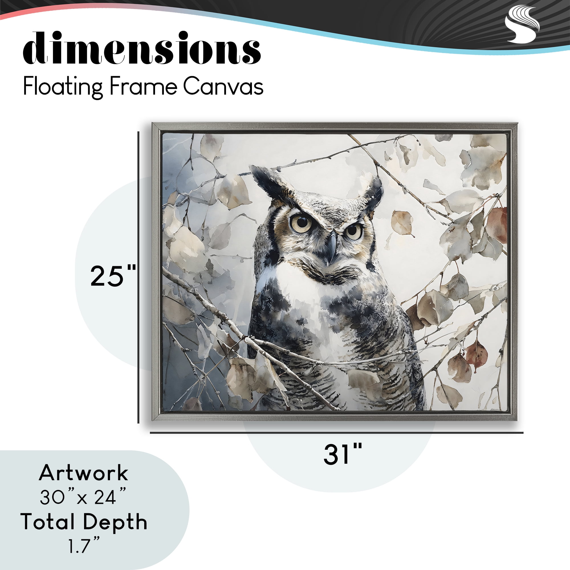 Stupell Industries Horned Owl Perched Gray Framed Floater Canvas Wall Art, design by Franklyn Gregory