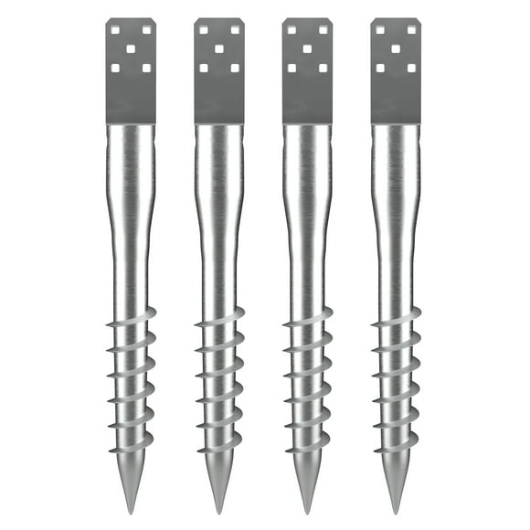 KFFKFF Ground Anchor Set, 4 Units, 3.94 x 2.76 x 27.56 inches, Easy Install Twist Stake, Comes with 6 Lag Screws & Rebar, Durable U-Shape Steel Support for Mailboxes & Fences