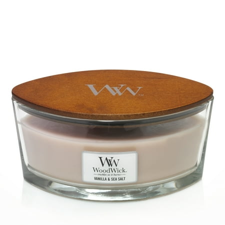 WoodWick 16oz Glass Vanilla Sea Salt Ellipse Jar Candle: Soy Wax Blend, Jasmine Scent, 100hr Burn Time