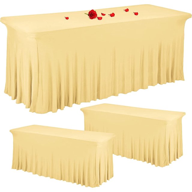 3 Pack Stretch Tablecloth Spandex Table Skirts for Rectangle Tables