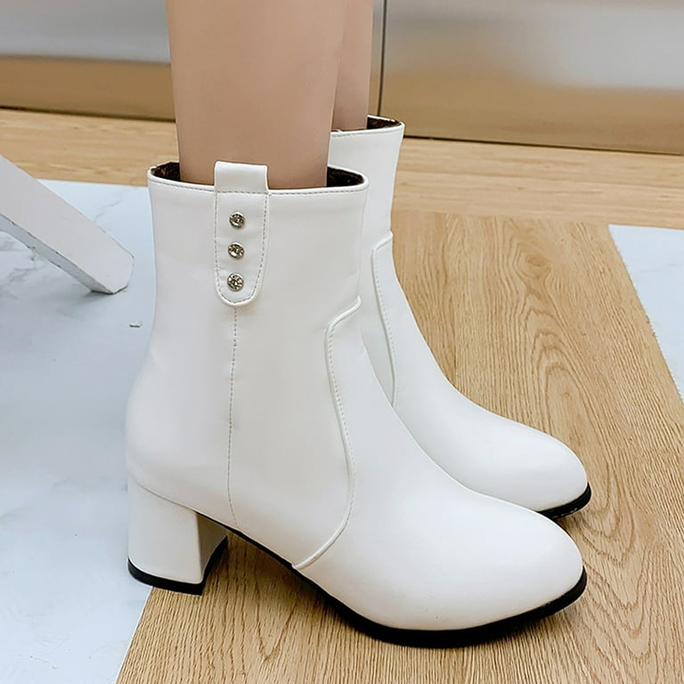 XINSDOAKK Boots for Women Ankle Booties Women s Ankle Boots Block Low Heel Comfortable Pointed Toe Side V Cutout Dressy Office Booties with Zipper