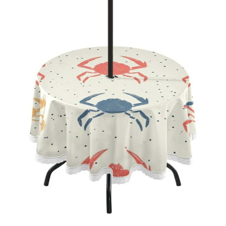

Round Tablecloth 60*60 Inches Round Tablecloth Outdoor Style Tablecloth With Umbrella Holes Tablecloth Outdoor Suitable For Kitchens and Dining Rooms Red Crab