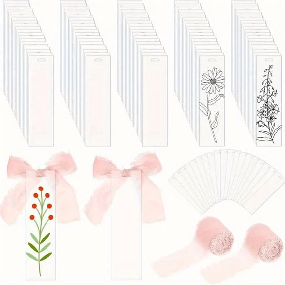 100pcs Acrylic Bookmark Set with 2 roll pink Ribbons, DIY Rectangular Blank Bookmarks for Crafting, Personalized Bookmarks for Gifts, Perfect for Birthdays, Holidays, and Special Occasions