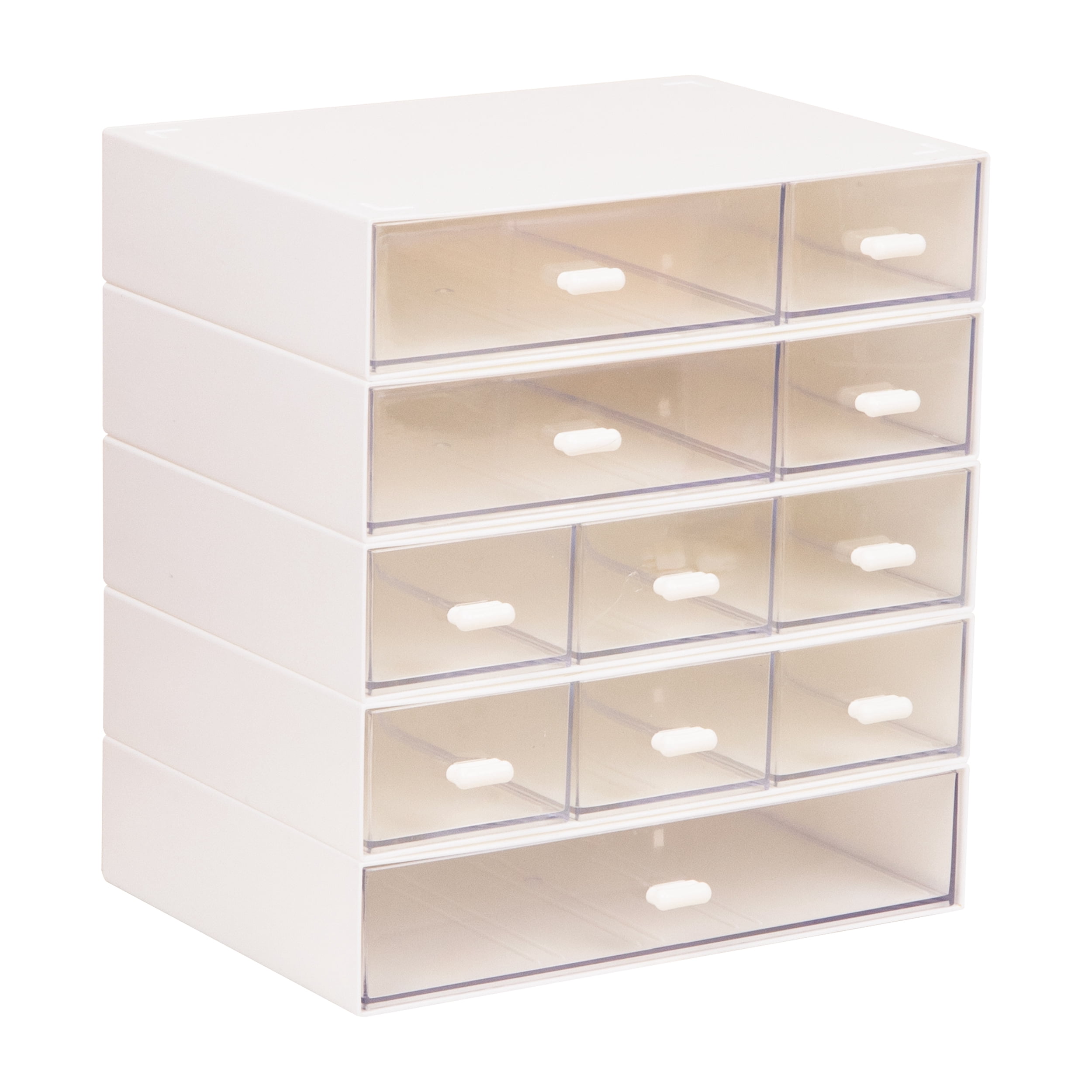 Mind Reader Stackable Craft Organizer with Drawers, Modular Storage Tower, Interlocking Design for Art Supplies, Plastic, Set of 5, White