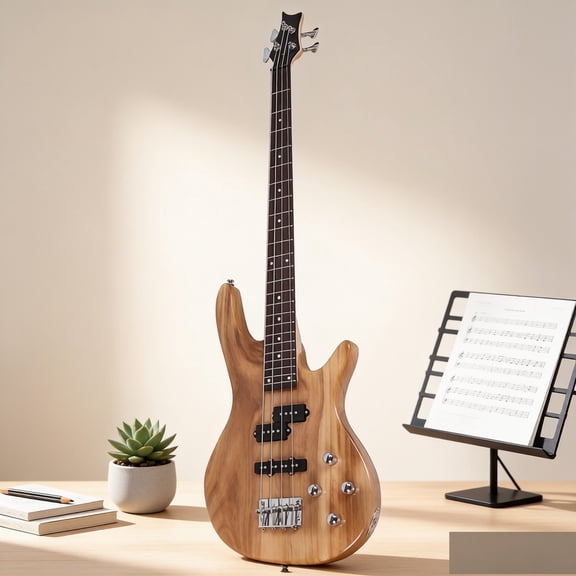 EDOEMSE Electric Bass Guitar Full Size 4-String Basswood Body Rosewood Fingerboard Right Handed Beginner Friendly