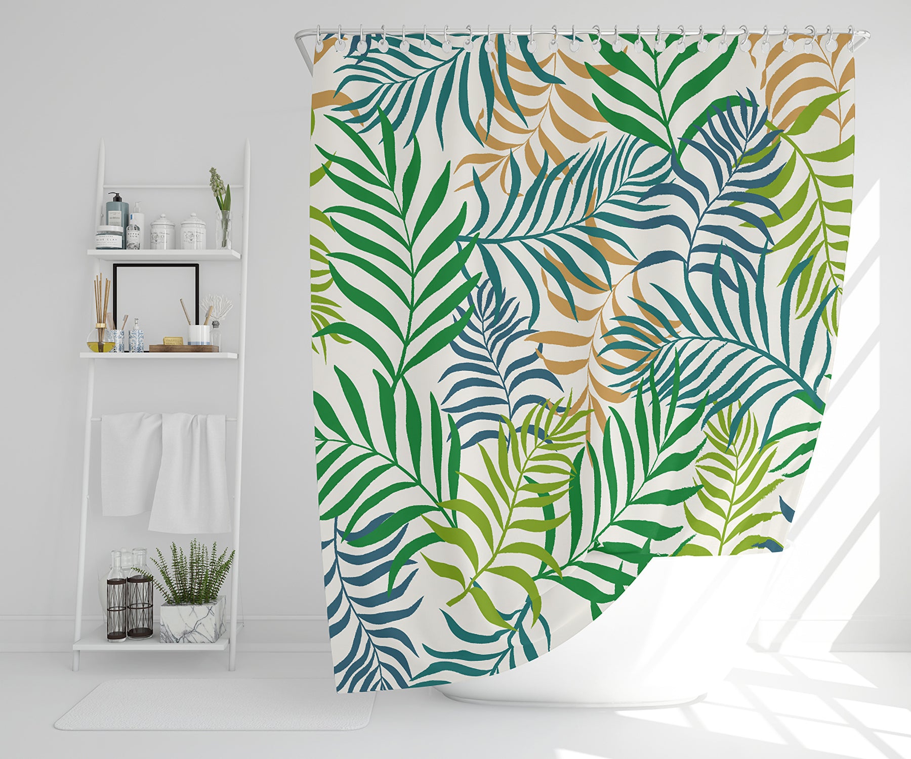 Green Tropical Palm Leaves (Shower Curtain)