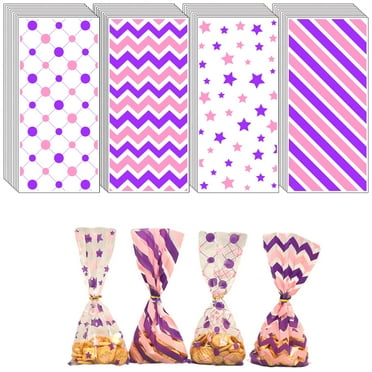 50PCS Cellophane Bags Plastic Candy Bags Cellophane Treat Bags Polka Dot Stripes Printed Pattern Goodie Gift Bags with Twist TiesStyle:Style 2;