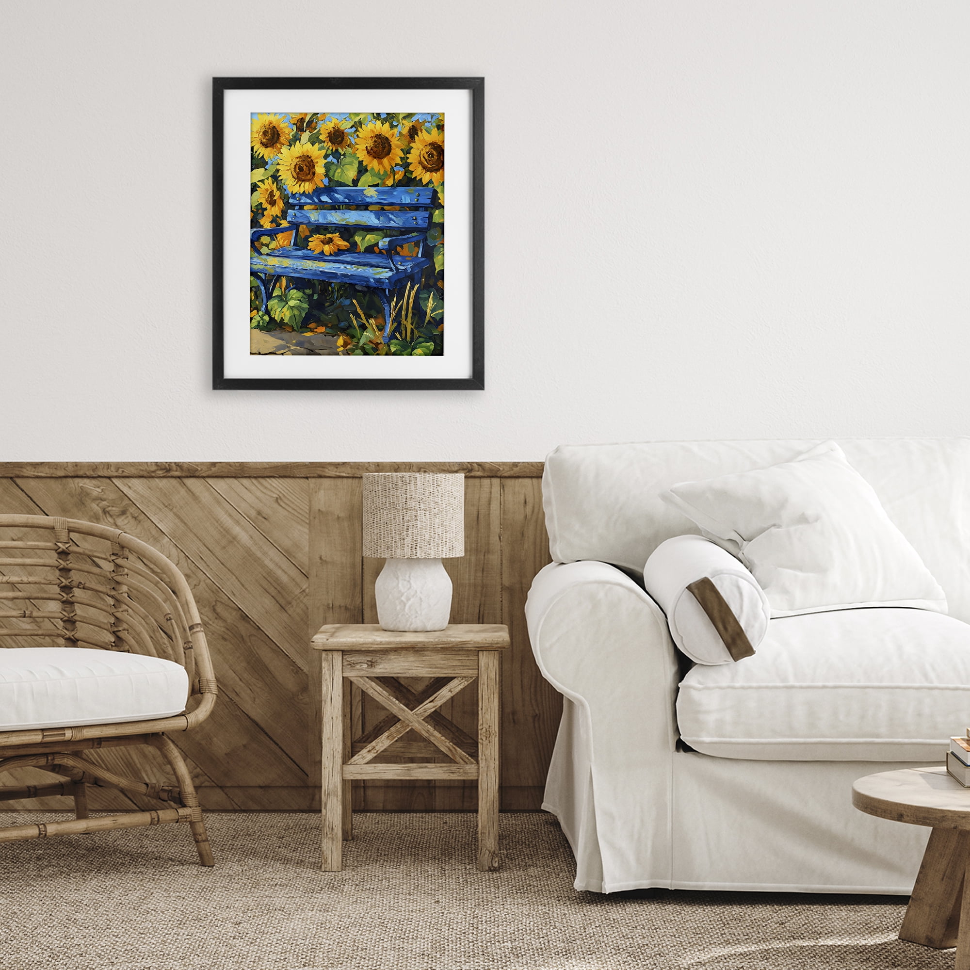 Stupell Industries Bench in Sunflower Field Black Framed Print Under Glass, design by Creative Studio