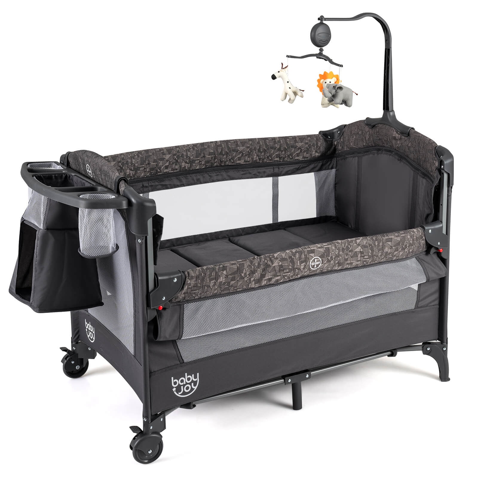 Costway 4-in-1 Adjustable Baby Bedside Sleeper with Bassinet Mattress Changing Table Toys