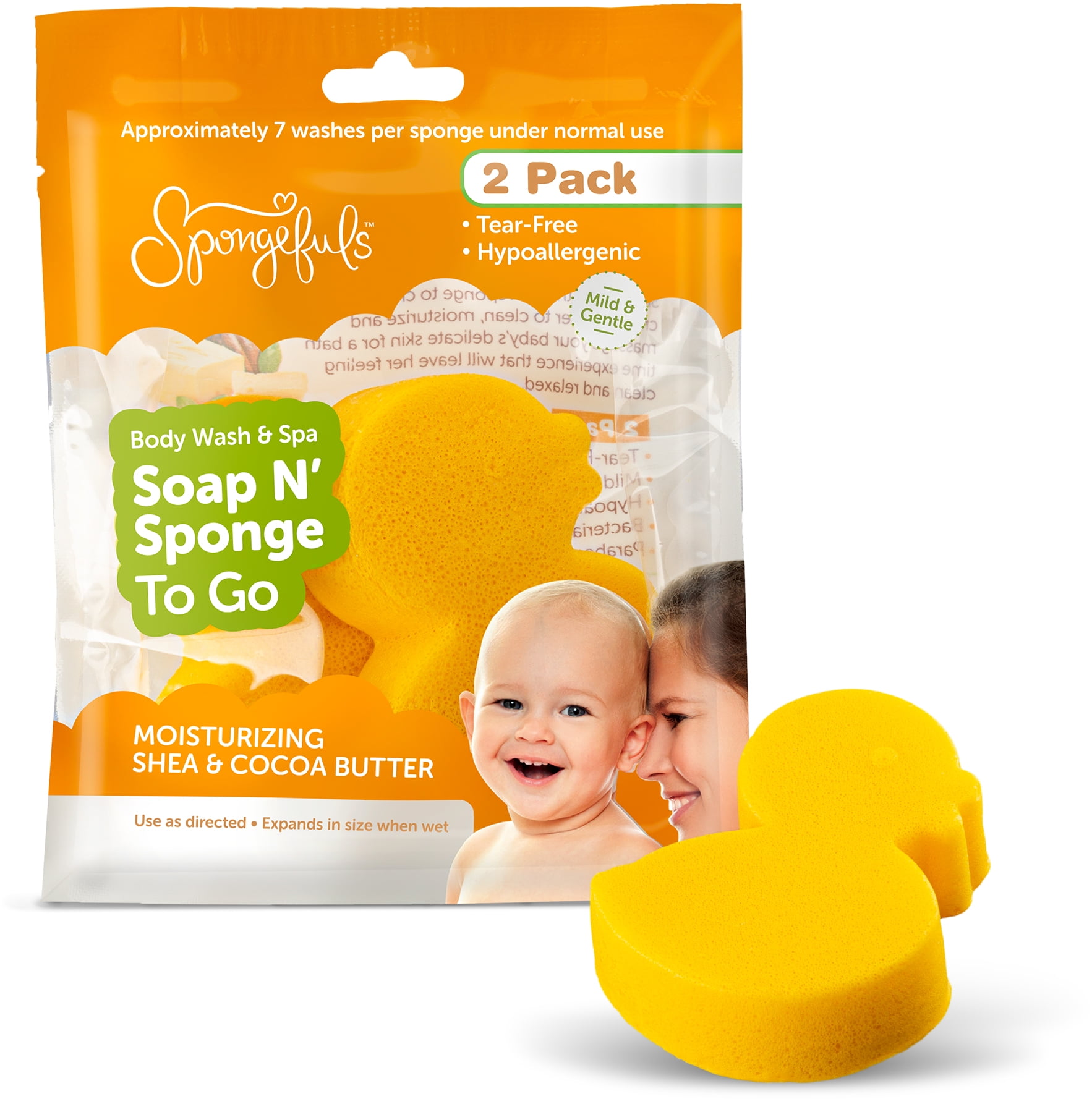 Spongefuls Gentle SoapFilled Baby Bath Soap n' Sponge to Go, 2 Pk Shea