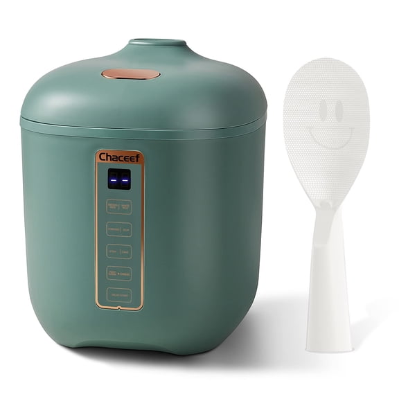 CHACEEF Mini Rice Cooker 2-Cups Uncooked, 1.2L Portable Non-Stick, Smart Control Multifunction Small Travel Cooker with 24 Hours Timer Delay & Keep Warm Function, Food Steamer, Green