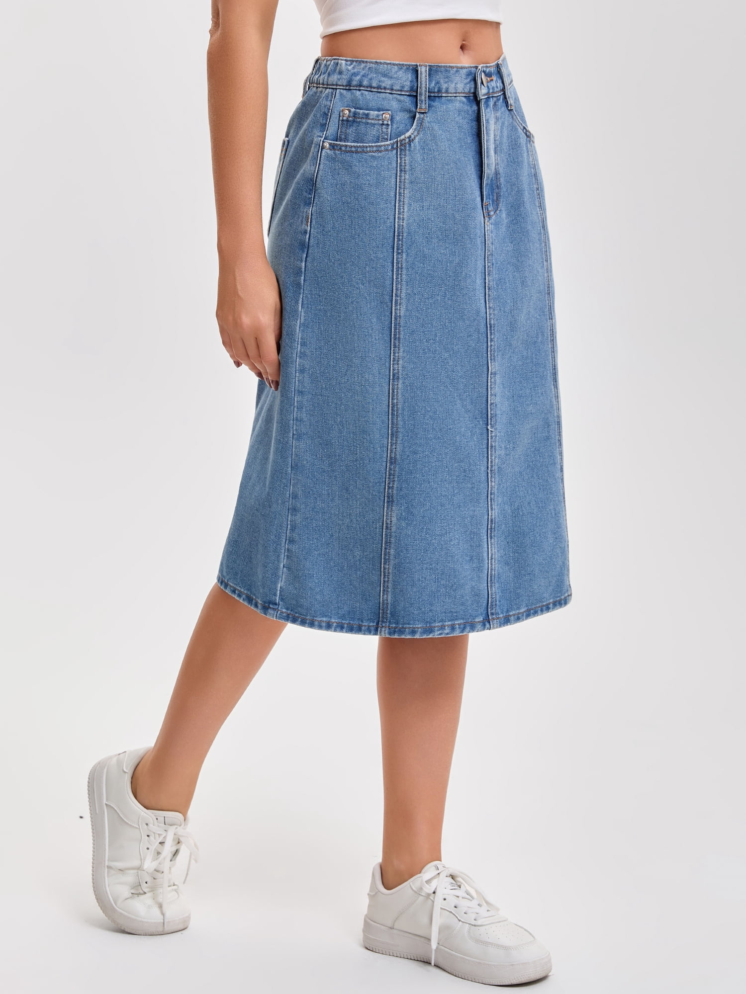 DARING DIVA Women's A Line Back Waist Knee Length Jean Skirts Large Light Blue