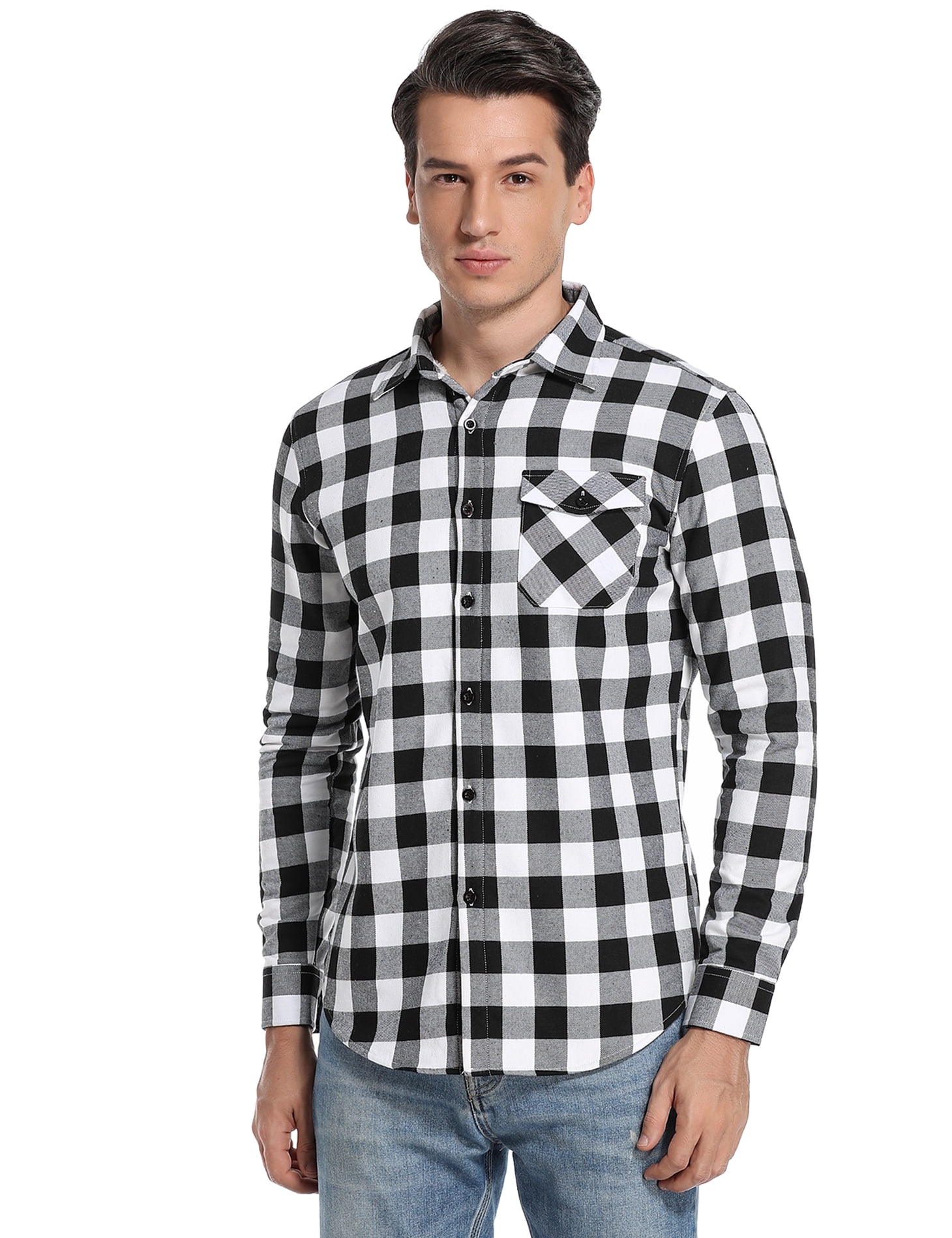 Uniexcosm Men's Flannel Shirt Long Sleeve Regular Fit Shirts