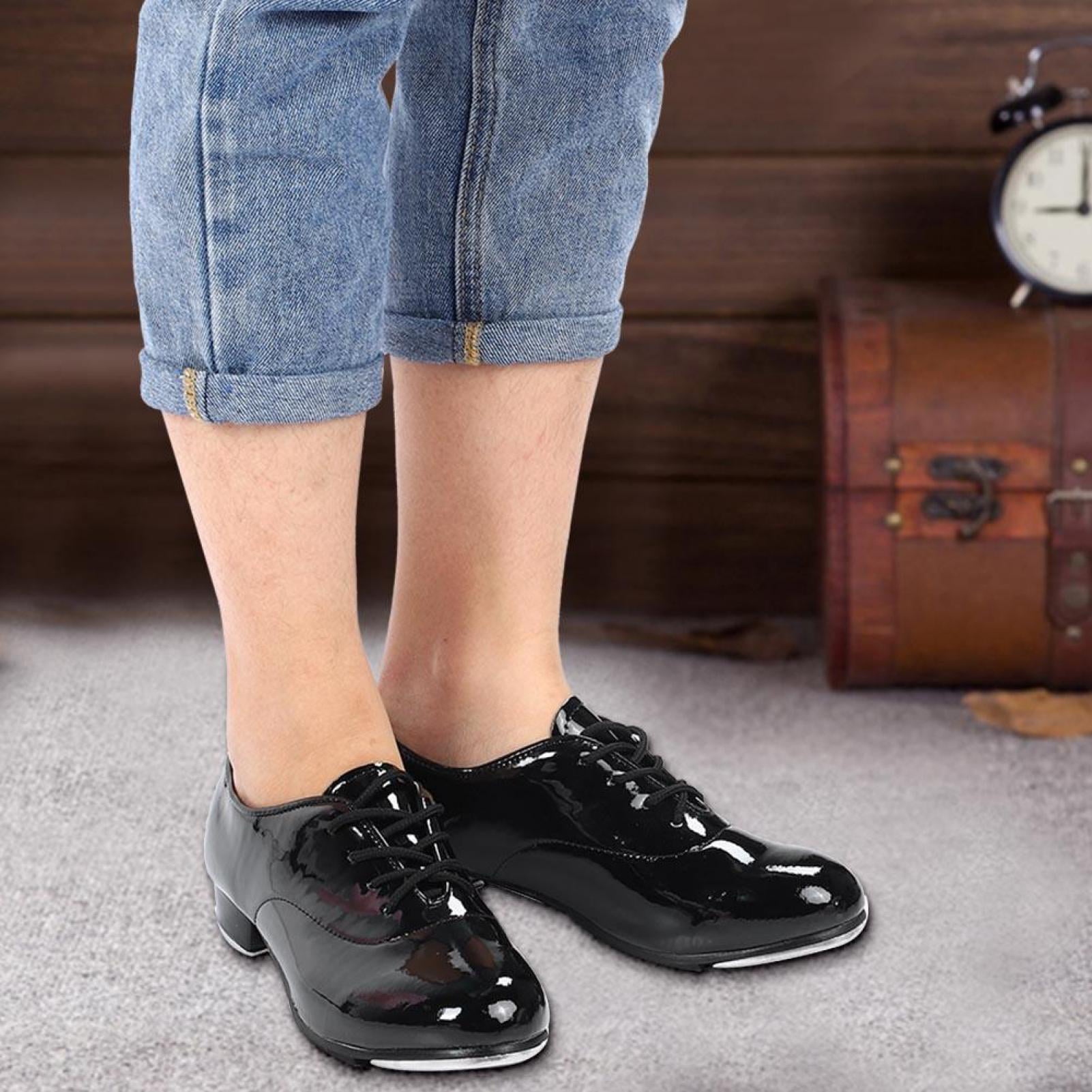 New Men Tap Dance Shoes Faux Leather Lace Up Comfort Dancing Performance Shoes 