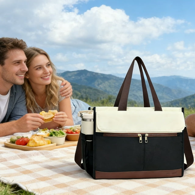 Bolsa de Almuerzo para Mujer, de 15,6 Pulgadas, para Portátil, con Lonchera Térmica y Compartimento Grande para Portavasos, Ideal para Enfermeras, Profesores, Trabajo, Oficina y Exteriores.