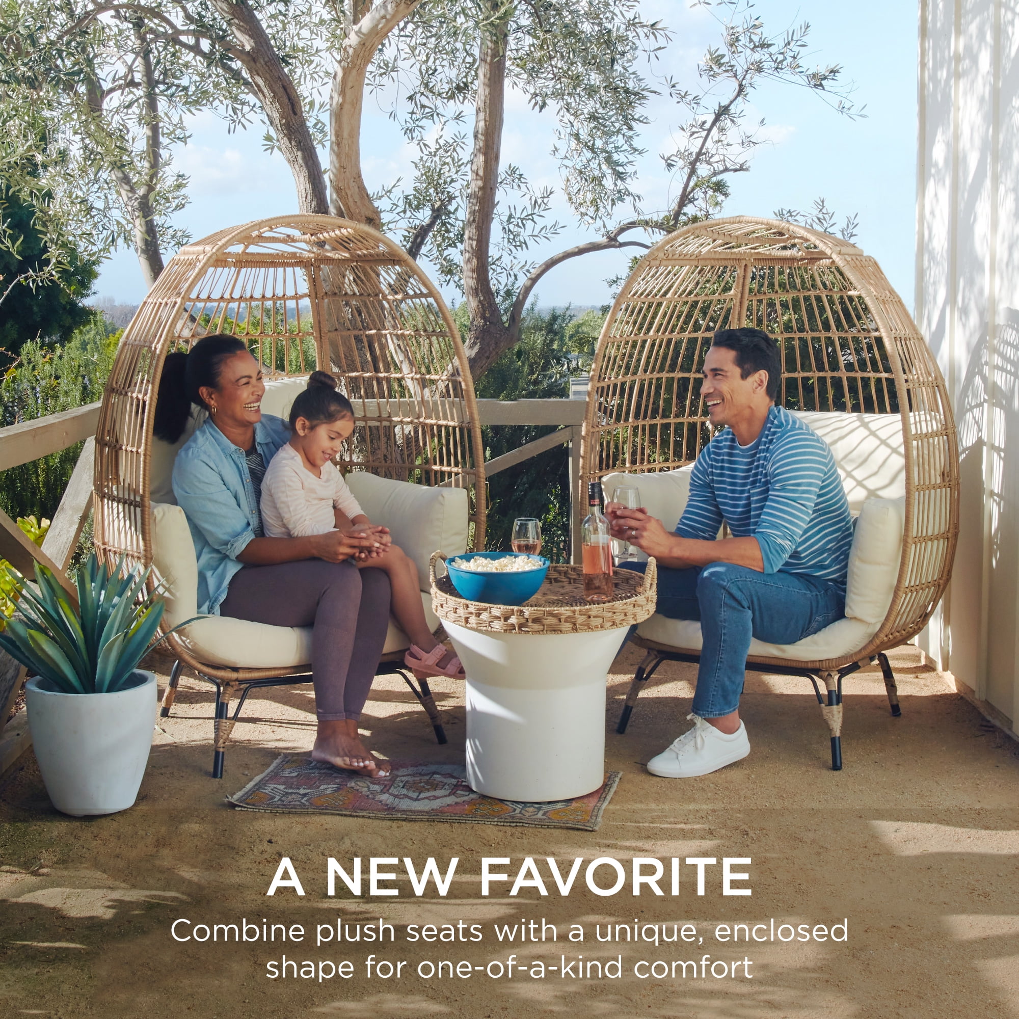 Best Choice Products Wicker Egg Chair Oversized Indoor Outdoor Patio Lounger w/ Steel Frame - Ivory