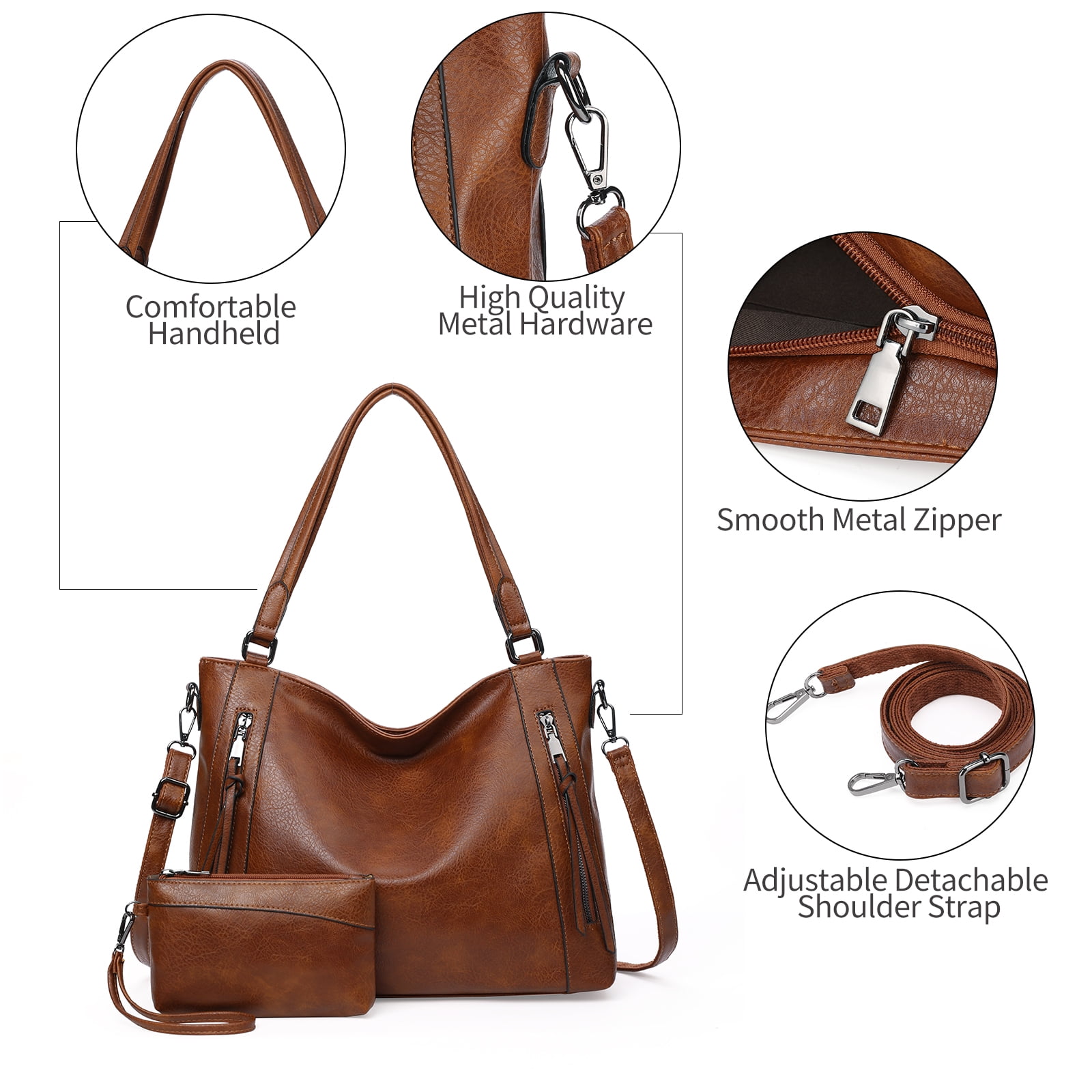 SENDEFN Tote Bag for Women with Zipper Leather Purse and Handbags Ladies Top-handle Shoulder Bags