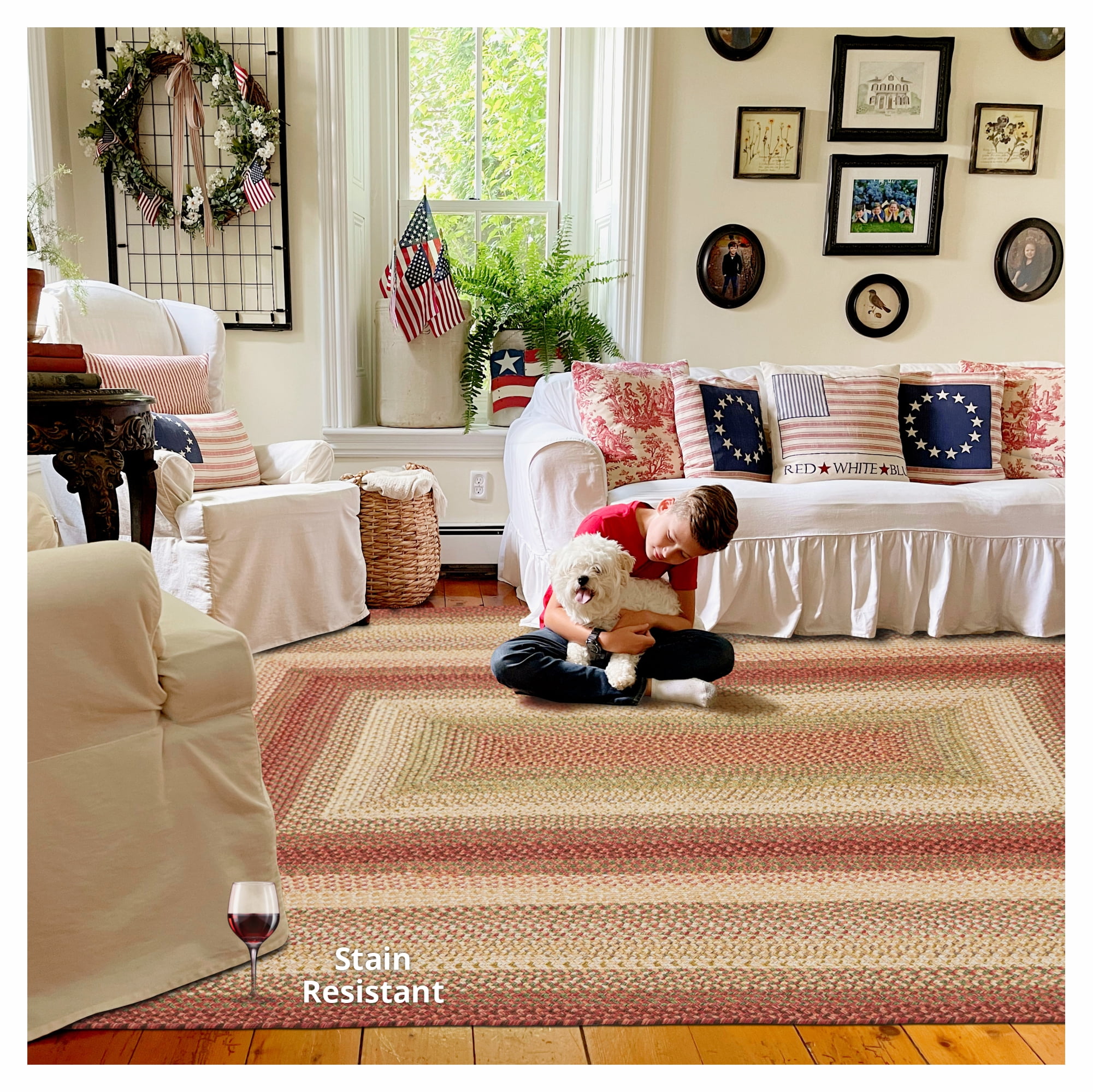 Homespice Barcelona 8x10' Red Braided Rug, Washable Dining Room Rug