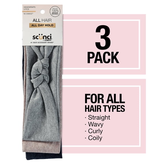 Scunci Fabric Headwrap Headband, Multicolor, 3 Count