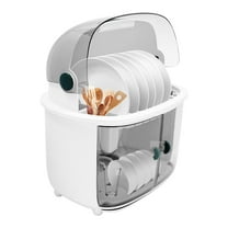 Miumaeov 2 Tier Dish Drying Rack Kitchen Countertop Tableware Storage Cabient with Cover & Drip Tray