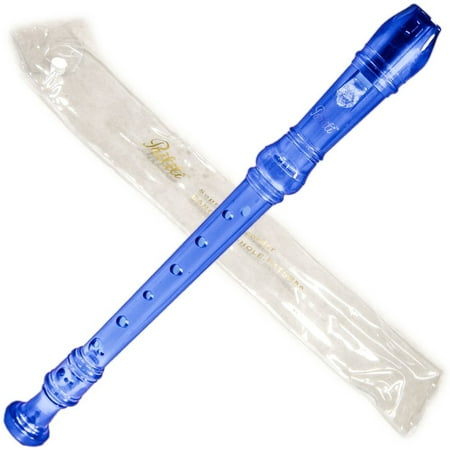 Paititi Soprano Recorder 8-Hole With Cleaning Rod + Carrying Bag, Transparent Blue Color, Key of