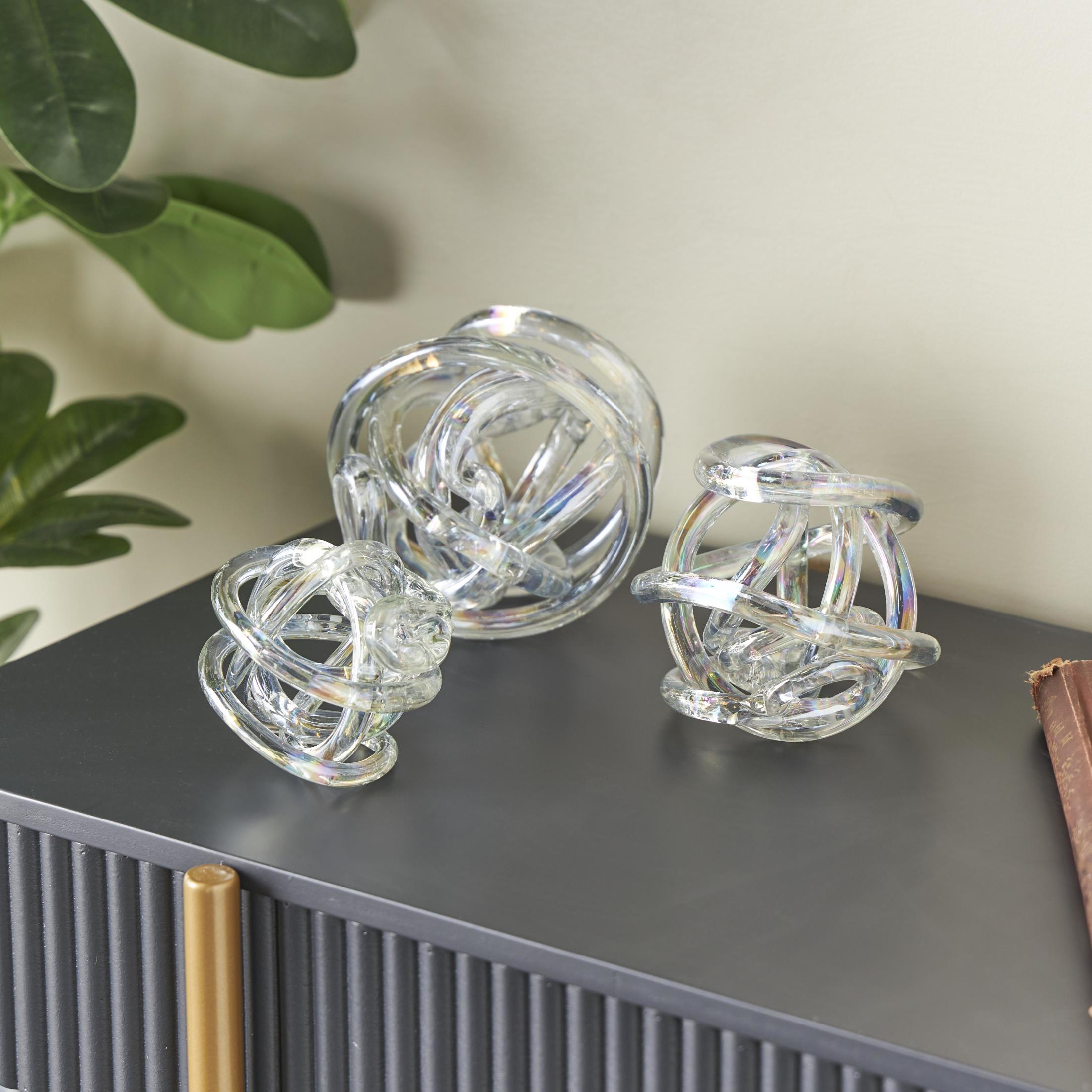 5", 4", 4"W Clear Glass Knotted Ball Knot Sculpture, by DecMode (3 Count)