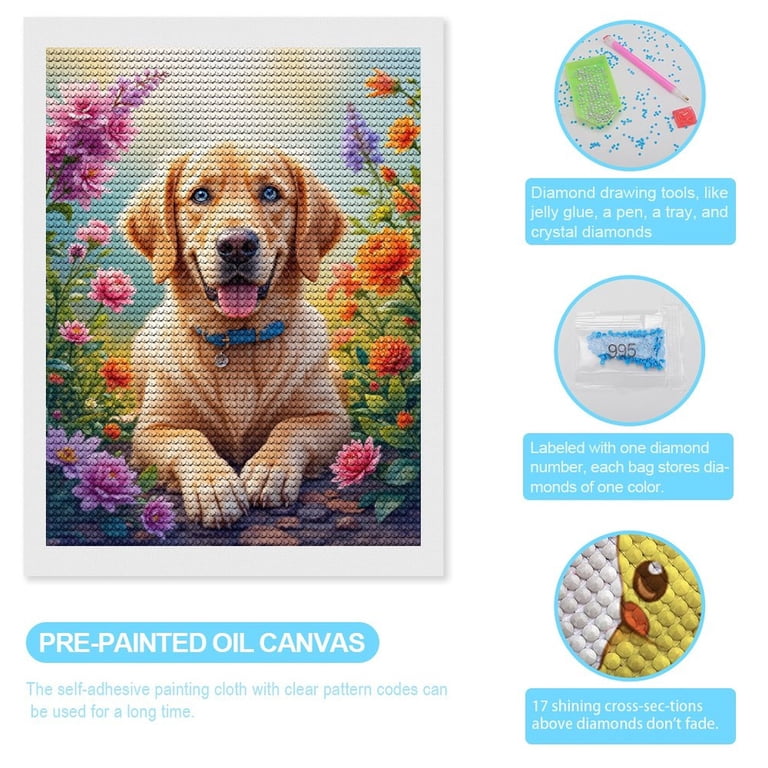 Diamantschilderkits voor volwassenen, hond doe-het-zelf 5D Diamond Art Kits voor volwassenen kinderen beginners, volledige ronde boor diamanten stippen kristal knutselkits voor thuiskantoor muurkunst