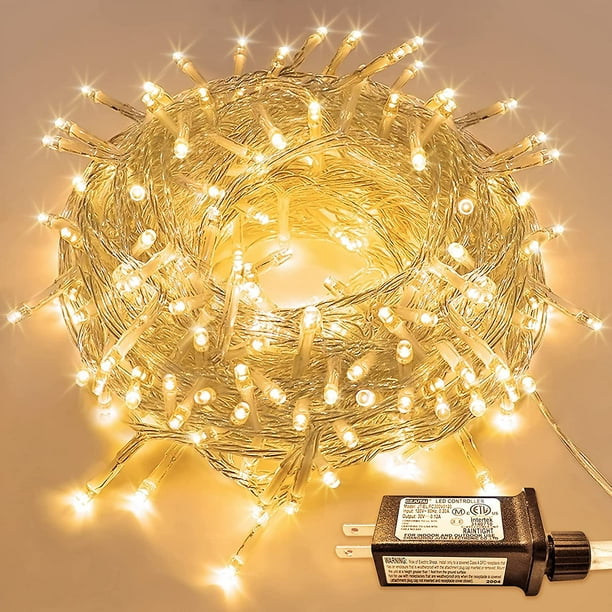 Nipocaio Netseng 200 Led Indoor And Outdoor String Lights Warm White Christmas Lights Transparent Wire 10 Meters