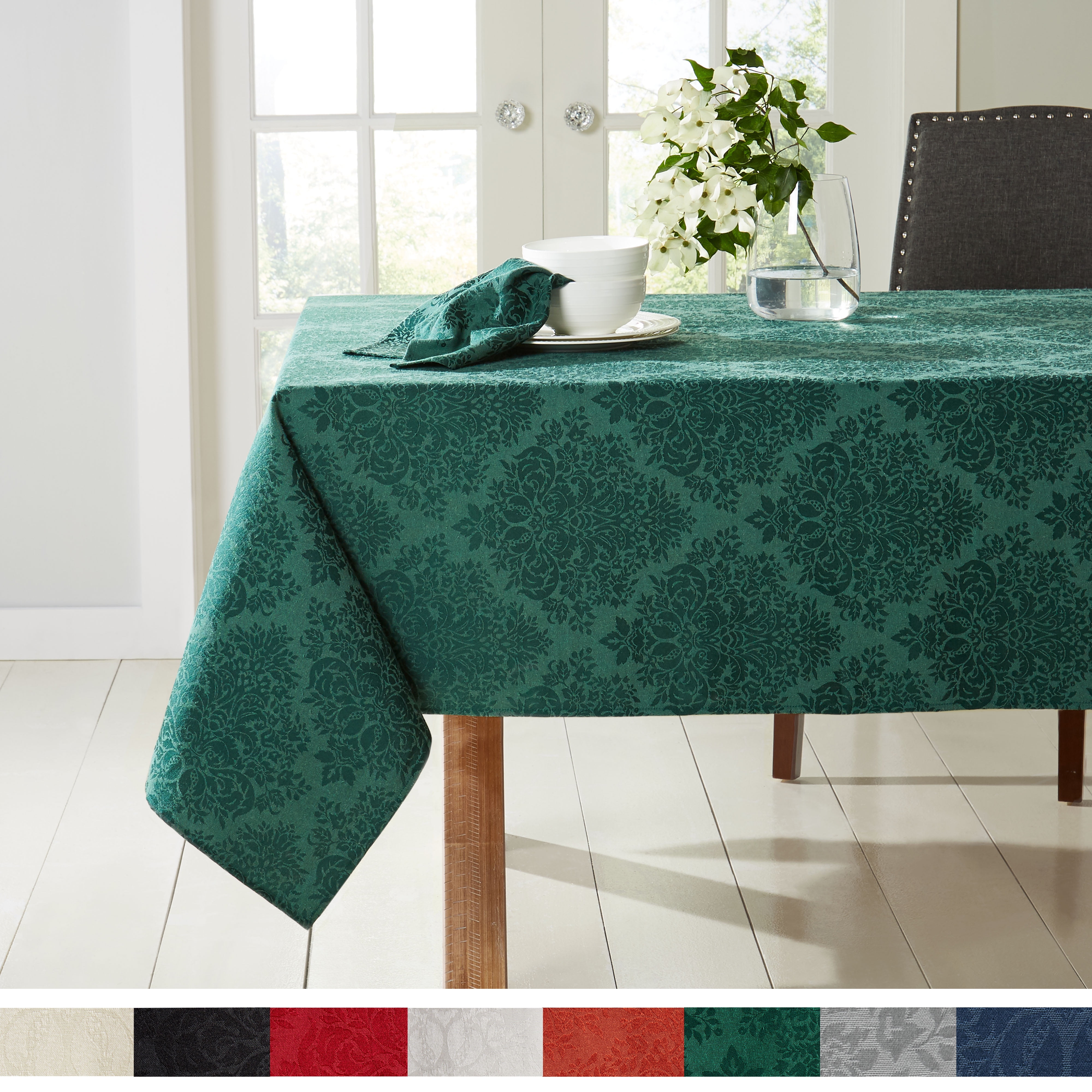 Town & Country Living Lexington Damask Tablecloth-Traditional/Stain Resistant/Machine Washable ...