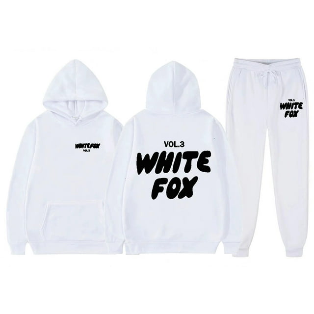2025 White Fox Unisex Letter Print Loose Hoodie Pants Set