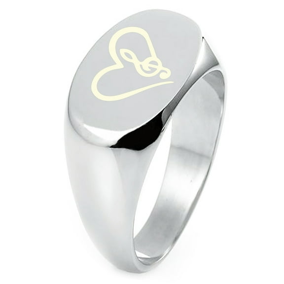 Sterling Silver Love Music Treble Clef Heart Engraved Oval Flat Top Polished Ring