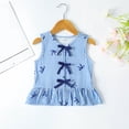 thumbnail image 6 of felwors Toddler Girl Clothes 9 12 18 24 Months 2T 3T Baby Summer Outfit Sleeveless Bow Stripes Print Ruffle Tops Shorts Set (6-9 Months,Blue), 6 of 6