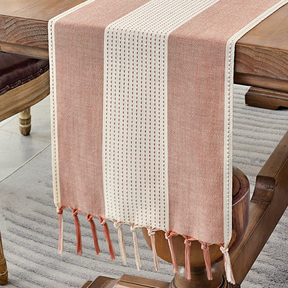 Cotton Linen Sage Green Table Runner 180cm Long with Hand-tassels,Macrame Table Runner for Holiday Parties and Everyday Use( Green,180cm)